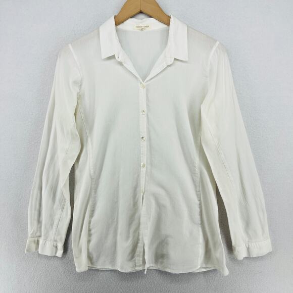 Eileen Fisher Tops - EILEEN FISHER Top S Cotton Woven Jersey Panels Shirt Button Up Long Sleeve White
